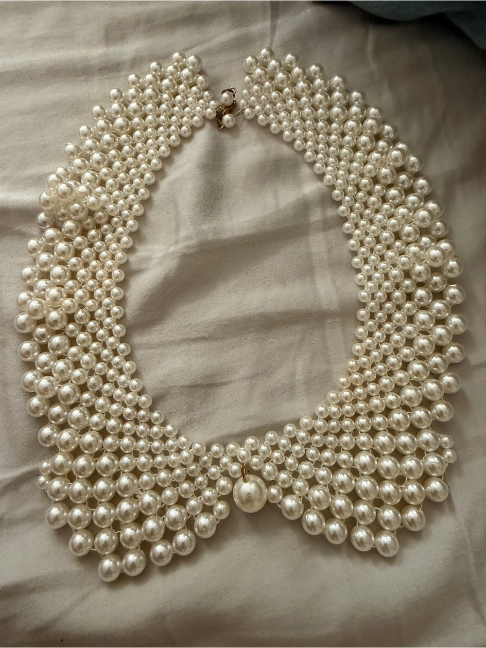 Pearl Cluster Collar Necklace - White Faux Pearl Bib
